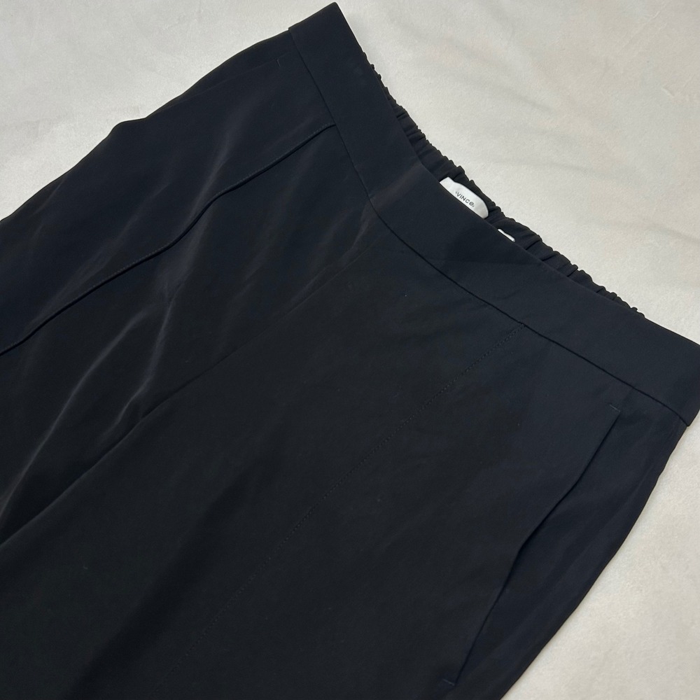 Vince Black Wide Leg Pintuck Trousers Elastic Waist Pants Size L NWT